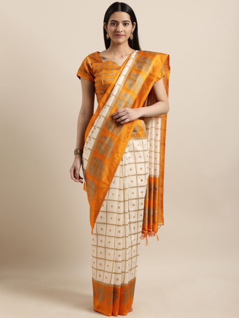 

Shaily Off-White & Yellow Art Silk Checked Mysore Silk Saree