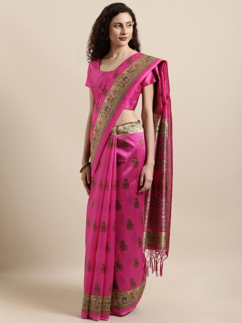 

Shaily Pink Silk Blend Printed Banarasi Saree