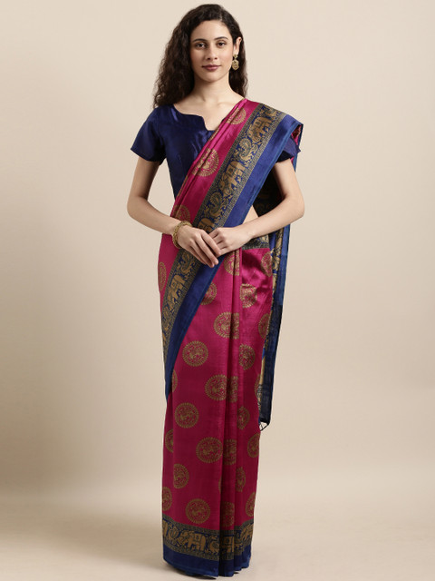 

Shaily Pink & Blue Silk Blend Printed Banarasi Saree