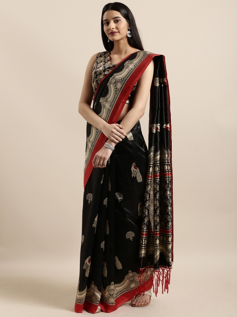 

Shaily Black & Maroon Silk Blend Printed Banarasi Saree