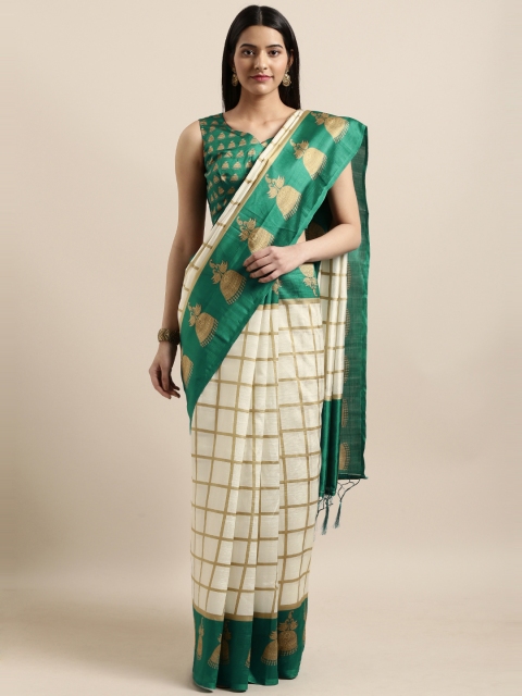 

Shaily Off-White & Green Art Silk Printed Mysore Silk Saree