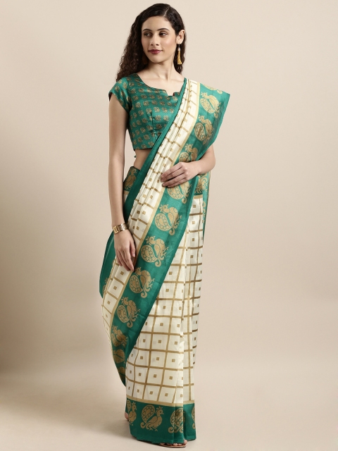 

Shaily Off-White & Dark Beige Art Silk Checked Mysore Silk Saree