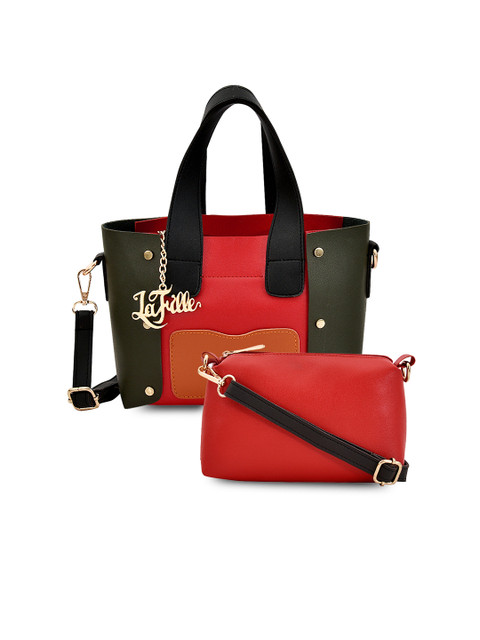 

LaFille Women Set of 2 Red & Black Colourblocked Handheld Bag With Sling Bag