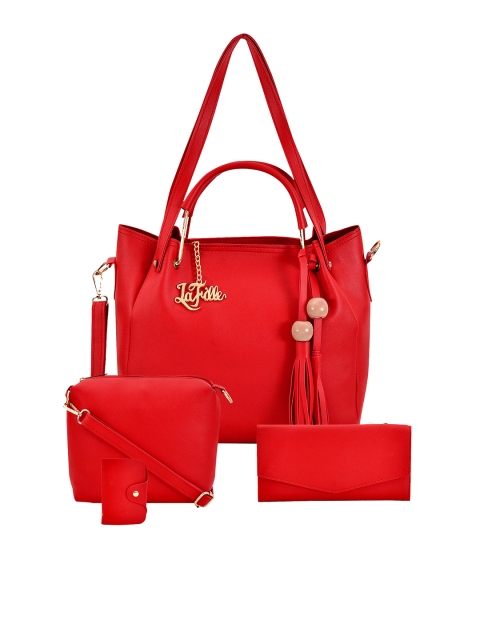 

LaFille Women Set of 4 Red Solid Handbag With Wallet & Card Holder