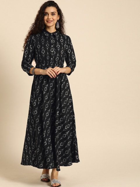

IMARA Women Black Printed Maxi Dress