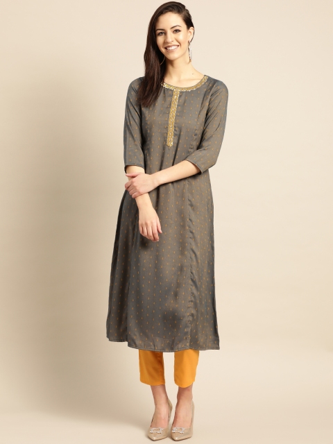 

IMARA Women Blue & Yellow Self Design Kurta with Trousers