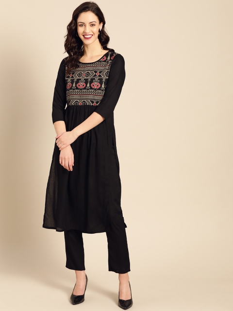 

IMARA Women Black Yoke Design Kurta with Trousers