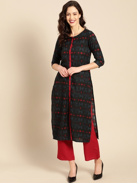 

IMARA Women Black & Red Printed Kurta with Trousers