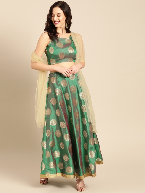 

IMARA Green & Golden Woven Design Ready to Wear Lehenga & Choli with Dupatta