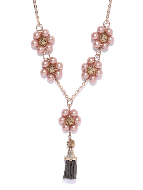 

Carlton London Charcoal Grey Rose Gold-Plated Beaded Necklace