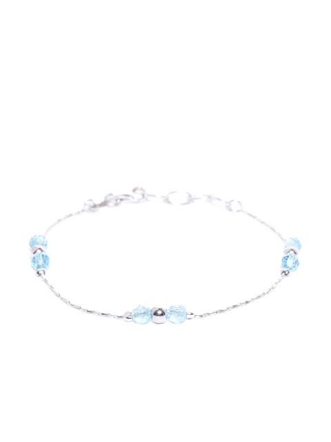 

Carlton London Silver-Toned & Blue Rhodium-Plated Beaded Wraparound Bracelet