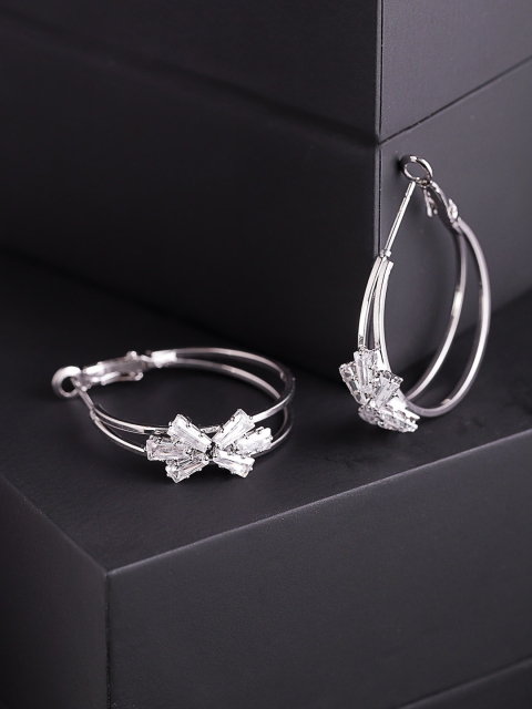 

Carlton London Silver-Toned Rhodium-Plated CZ Stone-Studded Circular Hoop Earrings