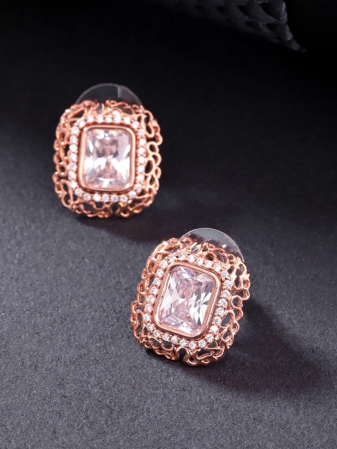 

Carlton London Rose Gold-Plated CZ Stone-Studded Square Studs