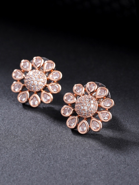 

Carlton London Rose Gold-Plated CZ Stone-Studded Floral Studs