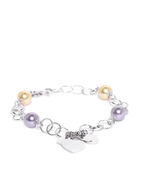

Carlton London Silver-Toned & Gold-Toned Beaded Rhodium-Plated Link Bracelet