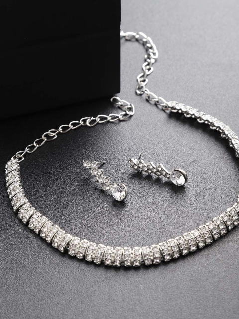 

Carlton Landon Silver-Toned Rhodium-Plated CZ Studded Jewellery Set