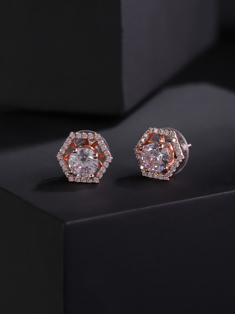 

Carlton London Rose Gold-Plated CZ Stone-Studded Geometric Studs