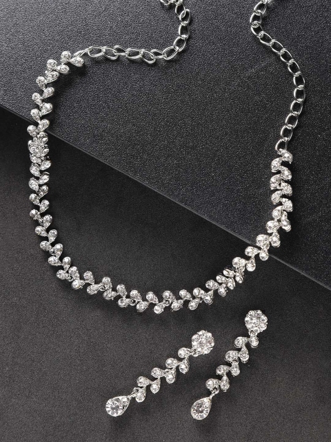 

Carlton Landon Silver-Toned Rhodium-Plated CZ Studded Jewellery Set