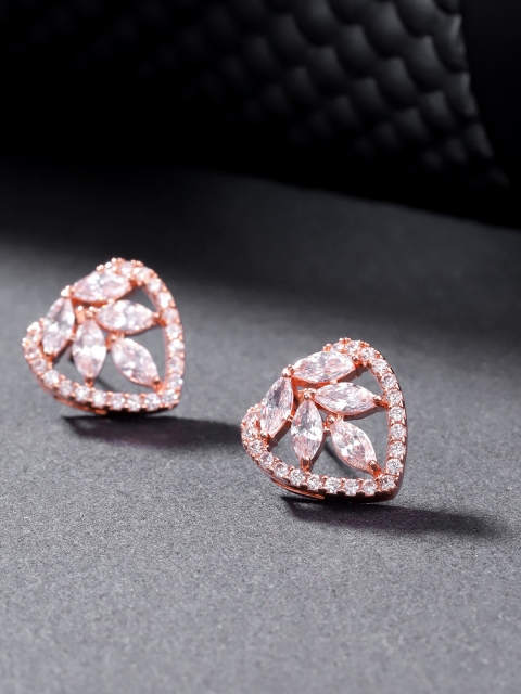 

Carlton London Rose Gold-Plated CZ Stone-Studded Heart-Shaped Studs