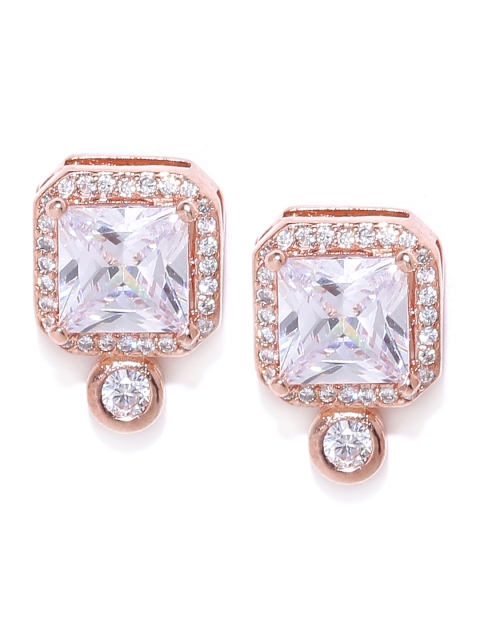 

Carlton London Rose Gold-Plated CZ Studded Square Studs