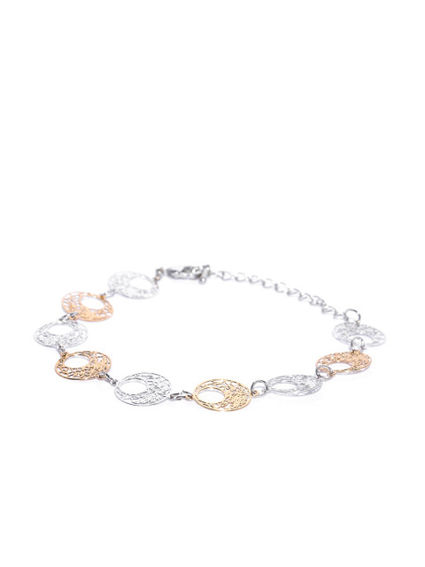 

Carlton London Silver-Toned & Rose Gold-Toned Filigree Rhodium-Plated Link Bracelet