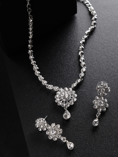 

Carlton Landon Silver-Toned Rhodium-Plated CZ Studded Jewellery Set