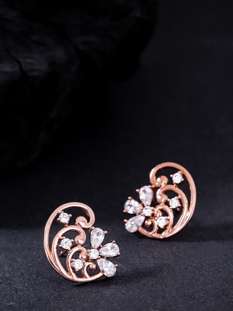 Rose Gold-Plated CZ Studded Contemporary Studs