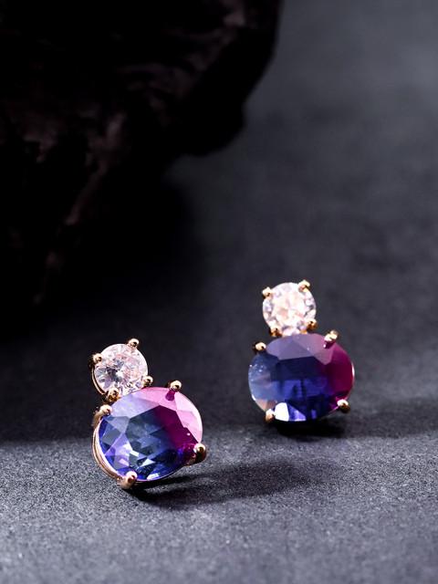 

Carlton London Purple & Blue Gold-Plated CZ Studded Oval Studs