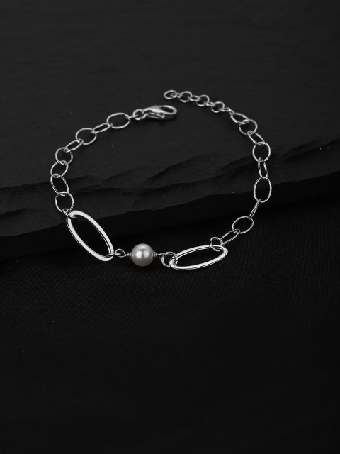 

Carlton London Silver-Toned Rhodium-Plated Beaded Link Bracelet