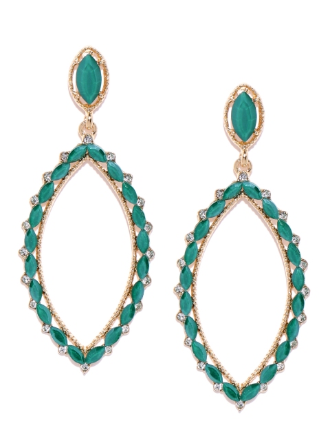

Carlton London Green Gold-Plated Stone Studded Contemporary Drop Earrings