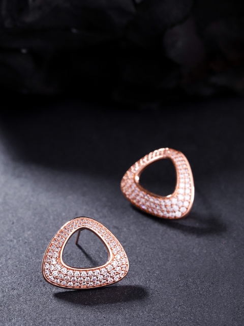 

Carlton London Rose Gold-Plated CZ Studded Triangular Oversized Studs