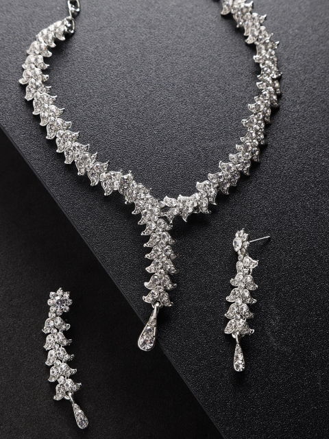 

Carlton Landon Silver-Toned Rhodium-Plated CZ Studded Jewellery Set
