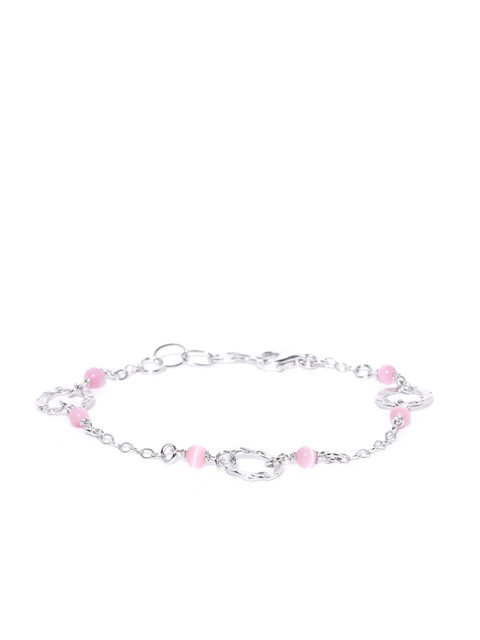 

Carlton London Silver-Toned & Pink Rhodium-Plated Beaded Charm Bracelet