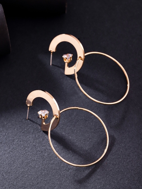 

Carlton London Gold-Toned Rhodium-Plated CZ Studded Circular Drop Earrings