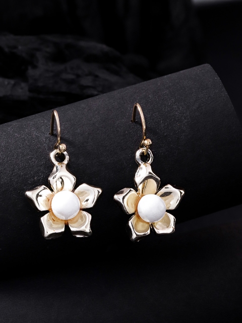 

Carlton London Gold-Toned & White Rhodium-Plated Beaded Floral Drop Earrings
