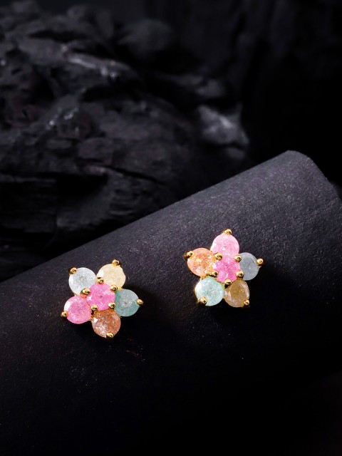 

Carlton London Pink & Blue Gold-Plated CZ Studded Floral Studs