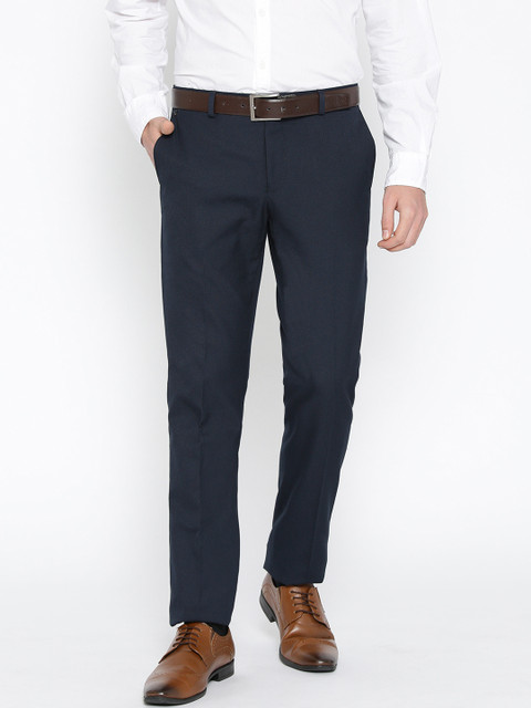 

Blackberrys Men Navy Blue Sharp Slim Fit Self Design Formal Trousers