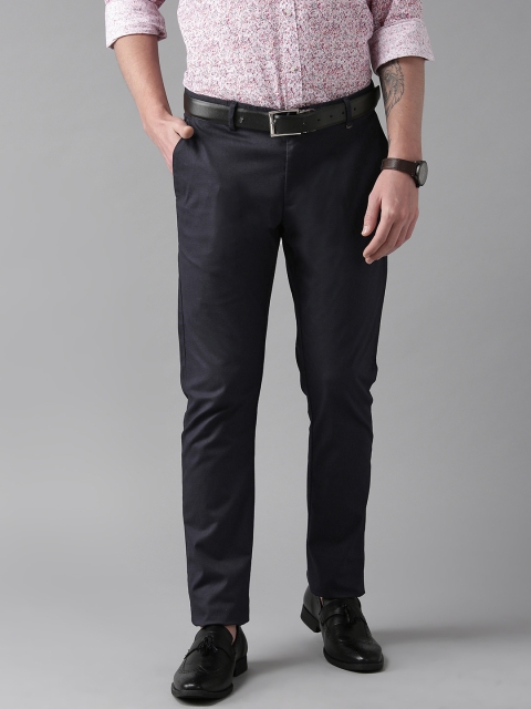 

Blackberrys Men Navy Blue Regular Fit Self Design Formal Trousers