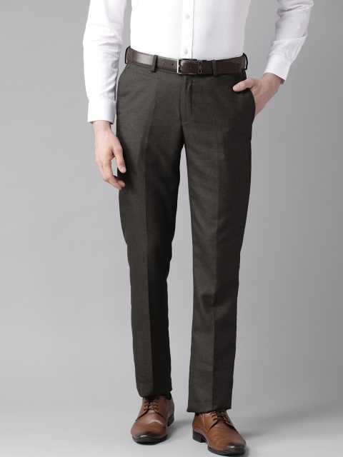 

Blackberrys Men Charcoal Grey Regular Fit Self Design Formal Trousers