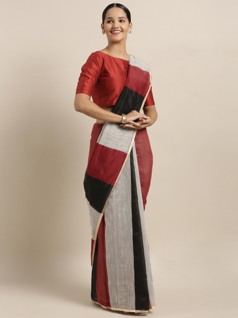 

Mitera Grey & Black Linen Blend Woven Design Bhagalpuri Saree