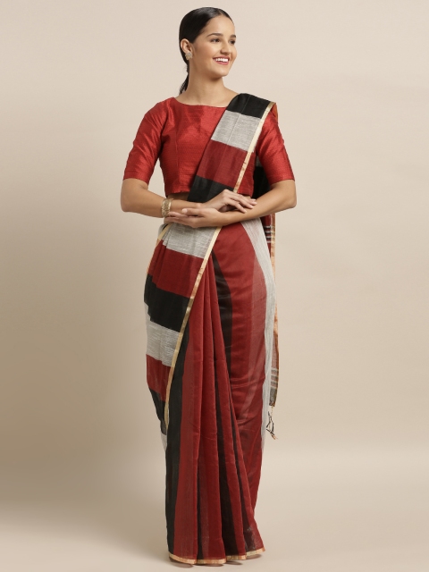 

Mitera Maroon & Black Linen Blend Woven Design Bhagalpuri Saree