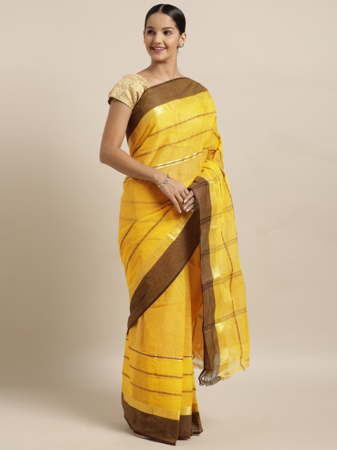 

Mitera Yellow & Brown Pure Cotton Woven Design Taant Saree