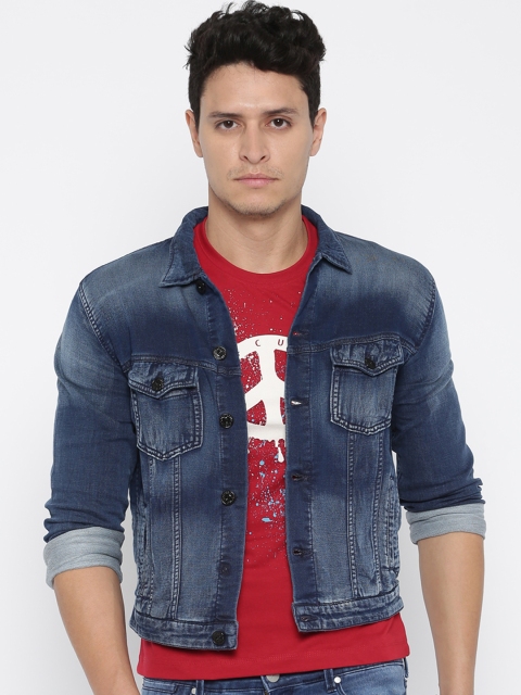 

Jack & Jones Men Blue Washed Denim Jacket