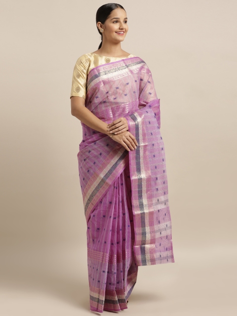 

Mitera Purple & Gold-Toned Pure Cotton Woven Design Taant Saree