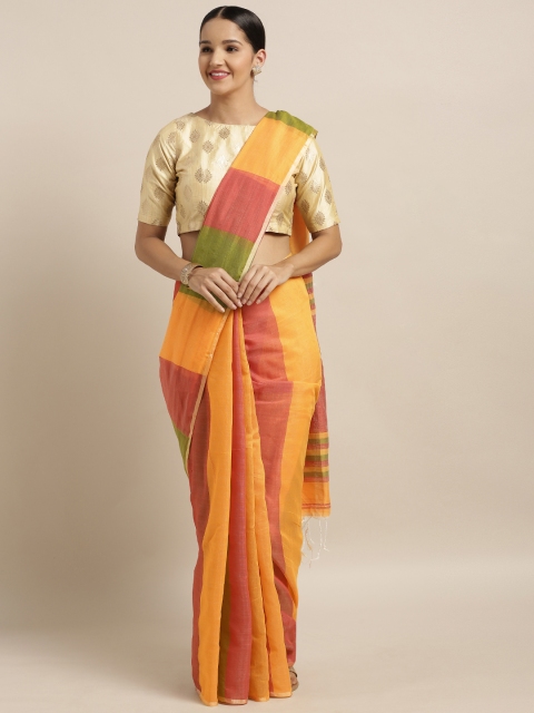 

Mitera Mustard Yellow & Green Linen Blend Woven Design Bhagalpuri Saree