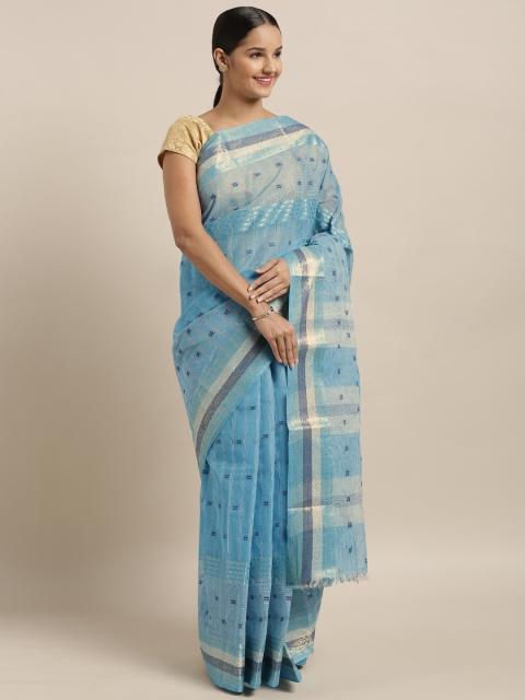 

Mitera Blue & White Pure Cotton Woven Design Taant Saree