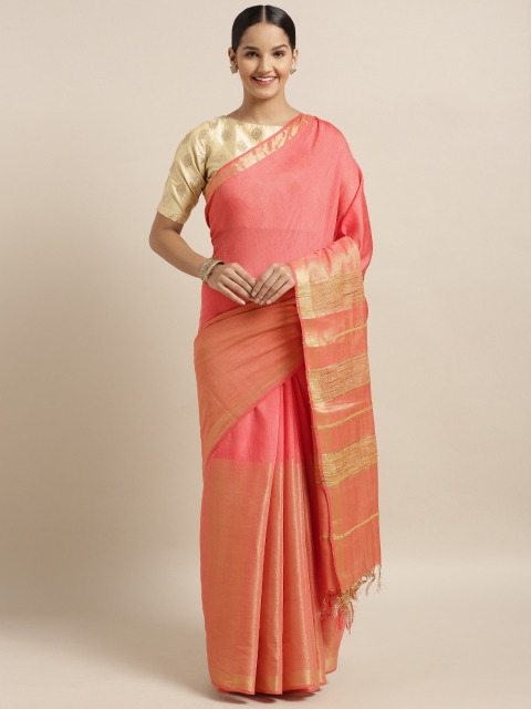

Mitera Peach-Coloured Linen Blend Woven Design Bhagalpuri Saree