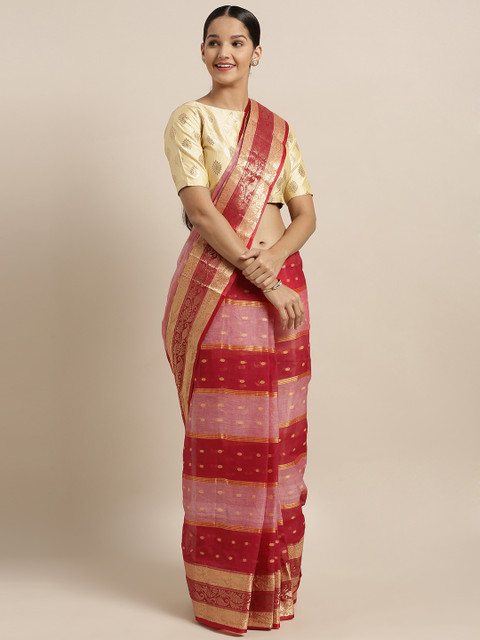 

Mitera Red & Golden Pure Cotton Woven Design Taant Saree