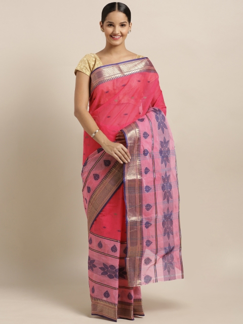 

Mitera Pink & Navy Blue Pure Cotton Woven Design Taant Saree