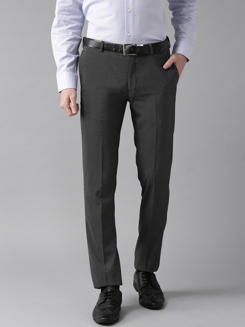 

Blackberrys Men Black & White Regular Fit Self Design Formal Trousers